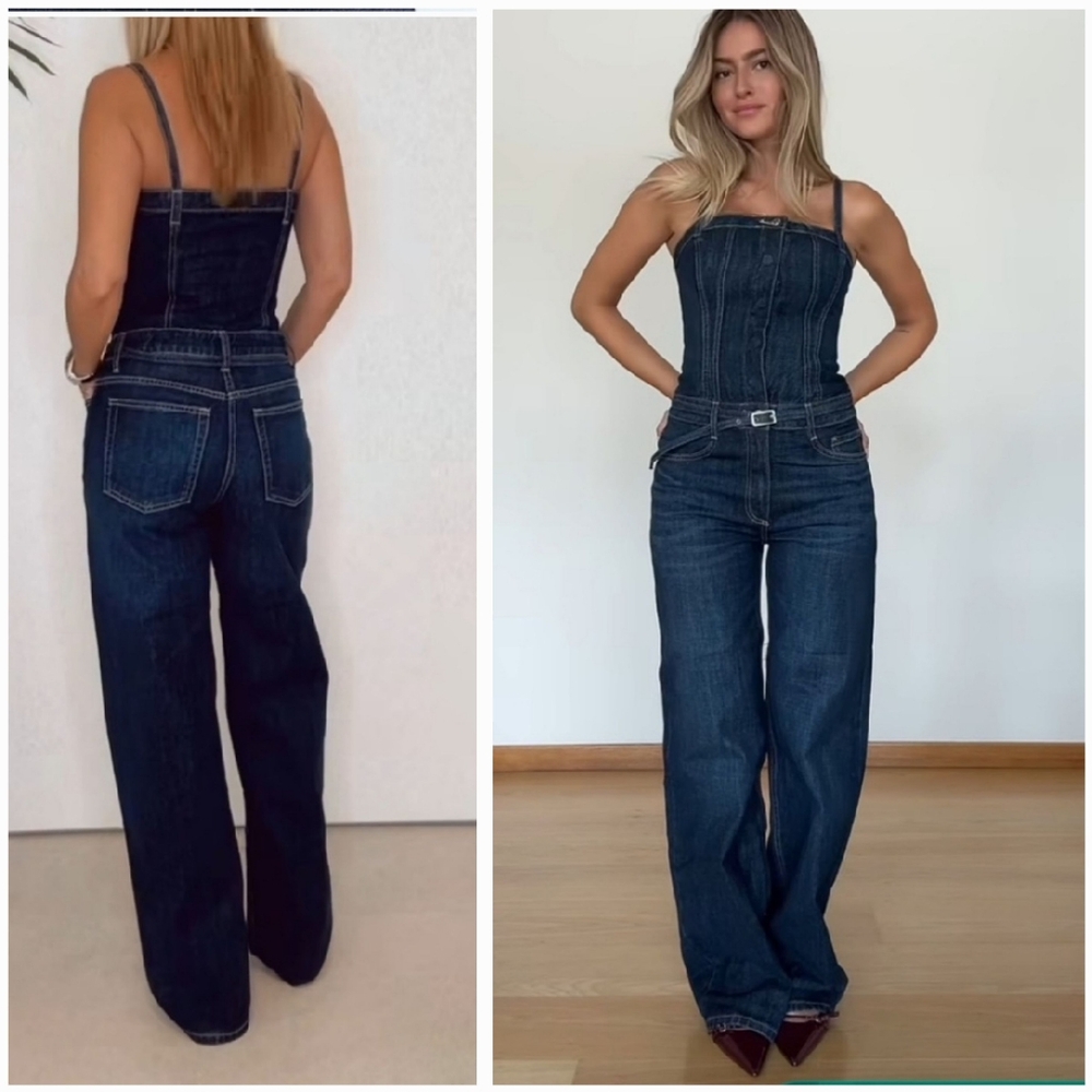 Zara Indigo Denim Strapless Jumpsuit